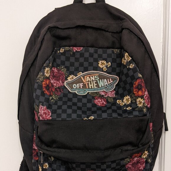 Vans Off the Wall Black & White Checkered Floral Backpack - Picture 1 of 11